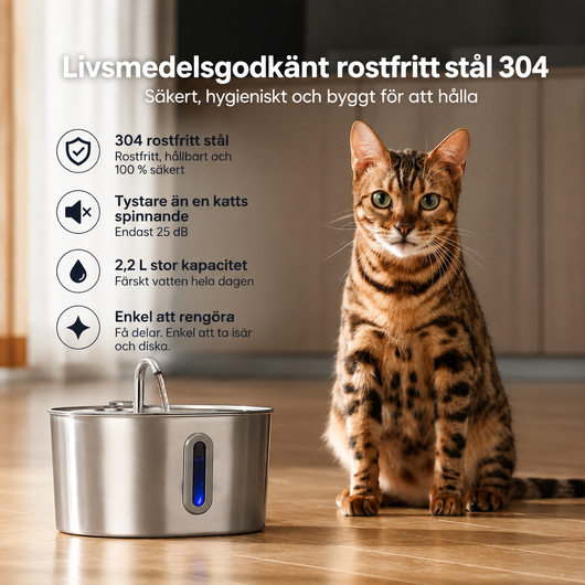 Vattenfontän för Katter i Rostfritt Stål